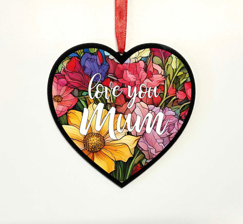 Love You Mum Stained Glass Effect Heart Suncatcher